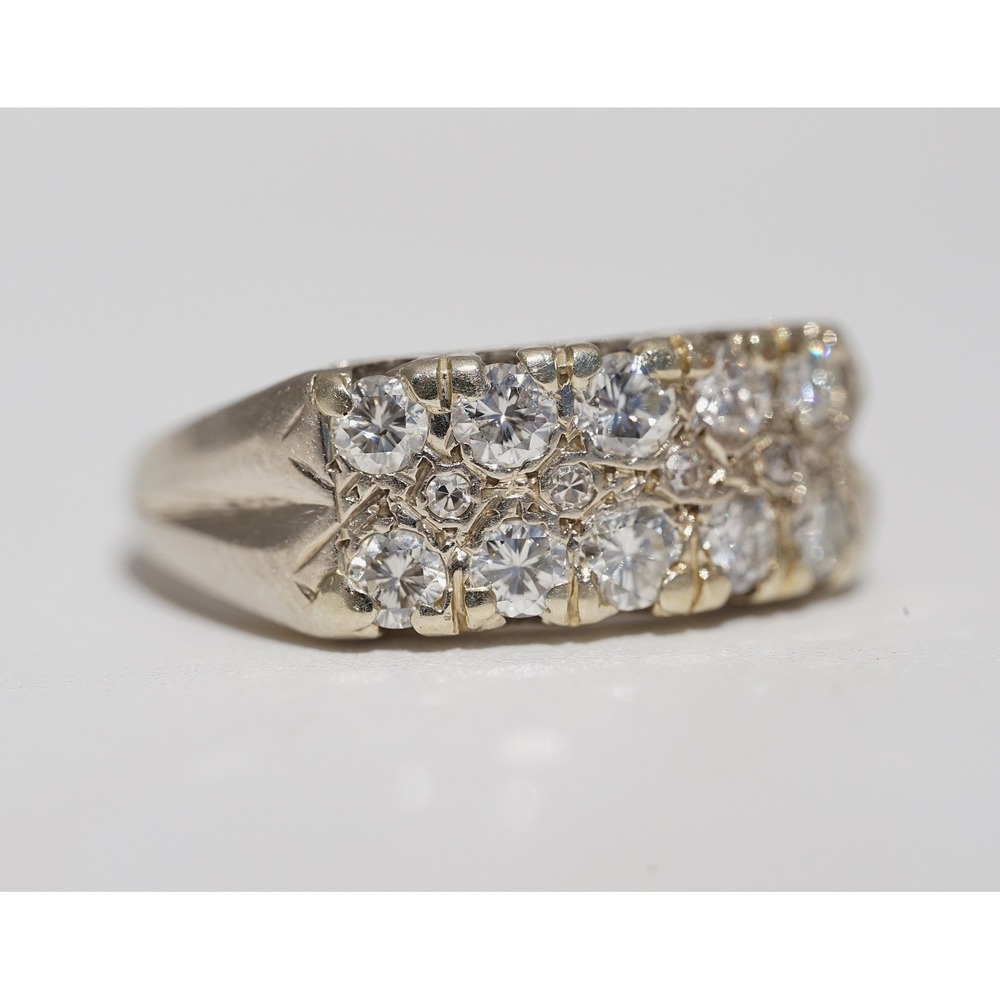 Vintage 14k Solid White Gold Cluster Rows Natural Diamond Ring - Size 6.75 4.13g - Picture 8 of 12